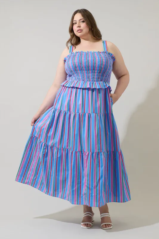 Jaimie Stripes Lindsy Smocked Maxi Dress Curve sold by Sugarlips