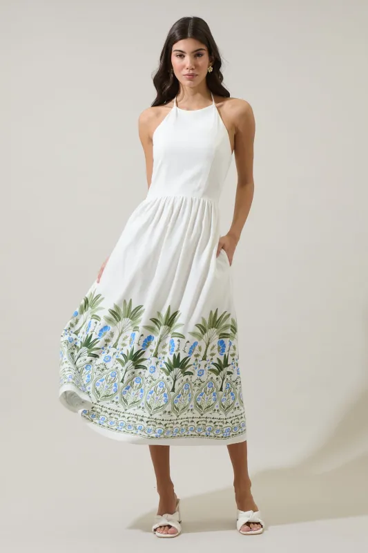 Senara Floral Triny Halter Neck Midi Dress sold by Sugarlips