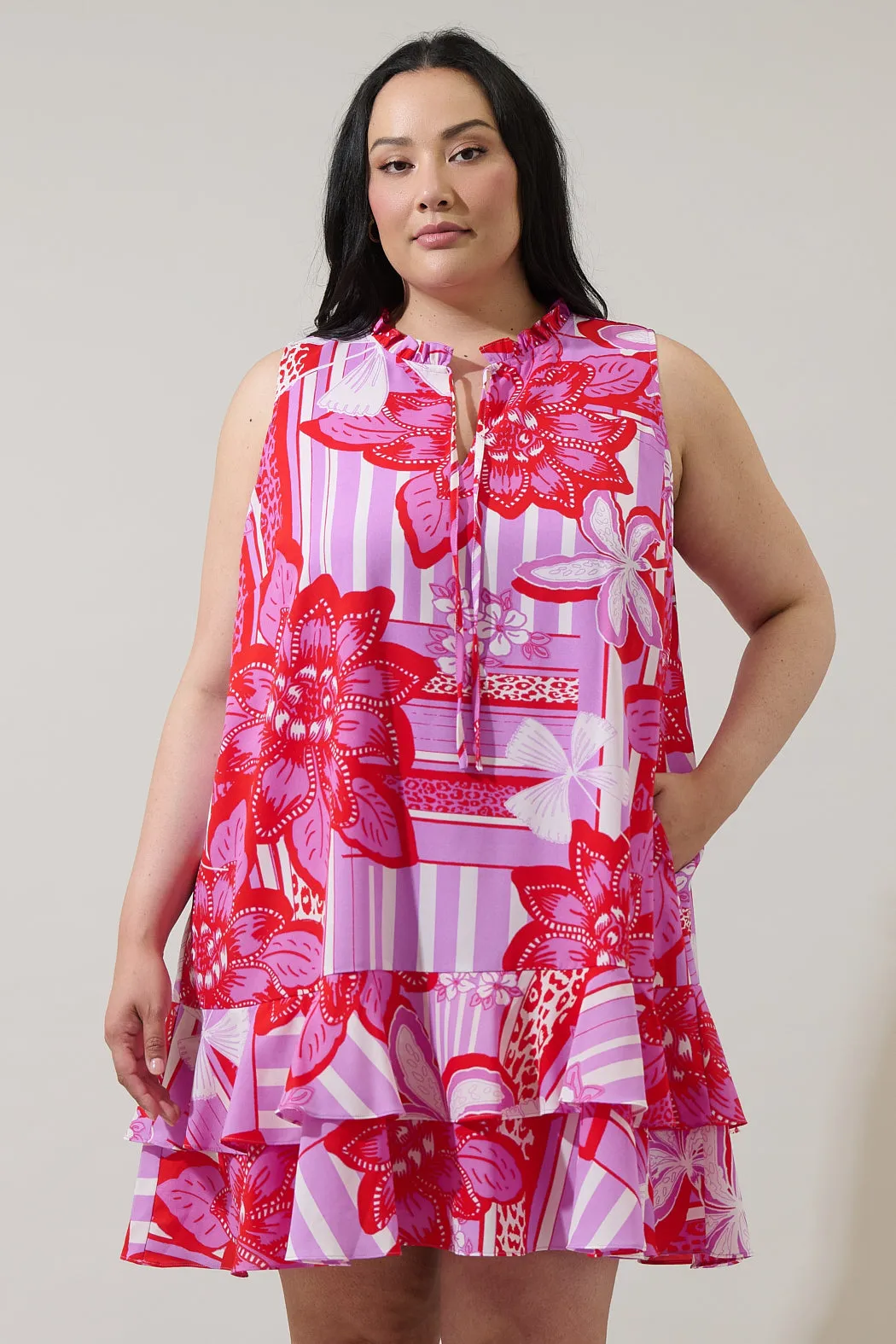 Barba Tropical Graceland Ruffle Trim Mini Dress Curve sold by Sugarlips