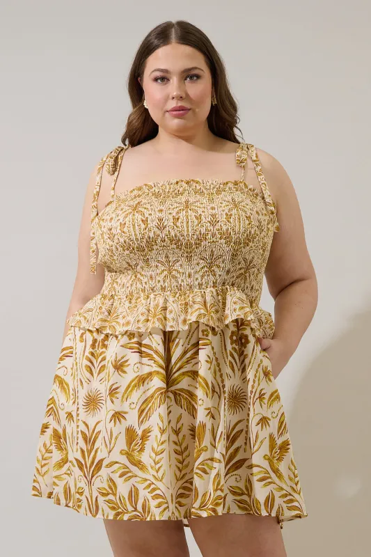 Calina Tropical Irvine Smocked Mini Dress Curve sold by Sugarlips