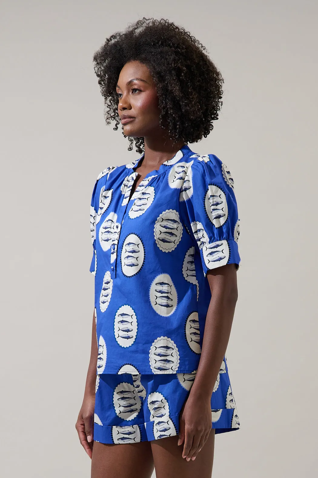 Sardine Sea Rosio Button Split Neck Top sold by Sugarlips product image thumbnail 3