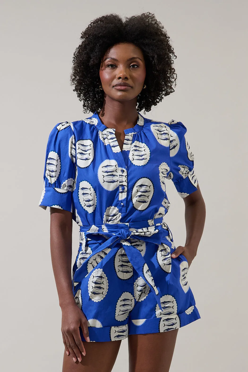 Sardine Sea Rosio Button Split Neck Top sold by Sugarlips