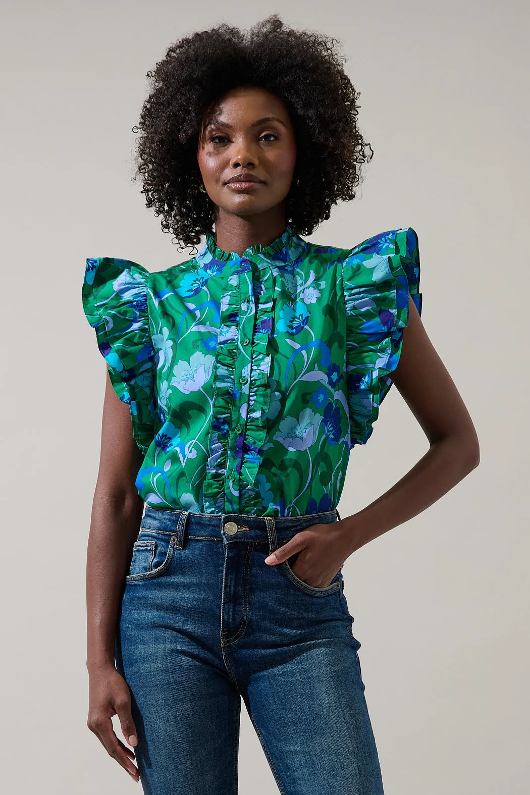 Lomeli Floral Sleeveless Ruffle Top sold by Sugarlips