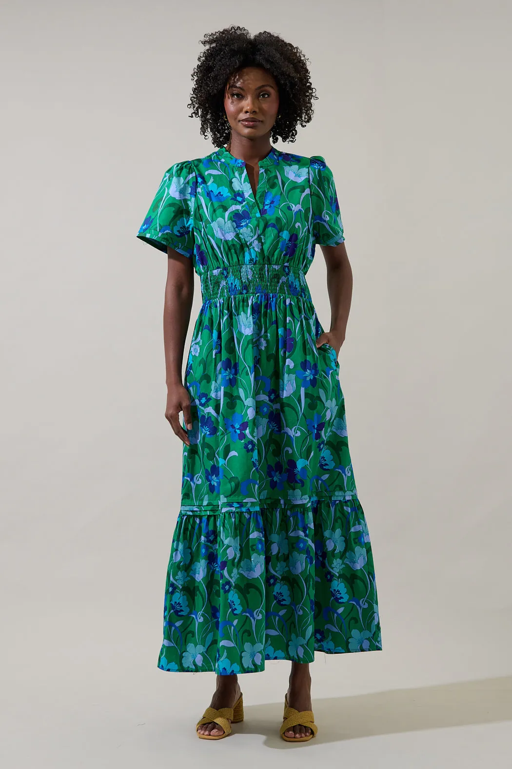 Lomeli Floral Belraj Poplin Maxi Dress sold by Sugarlips