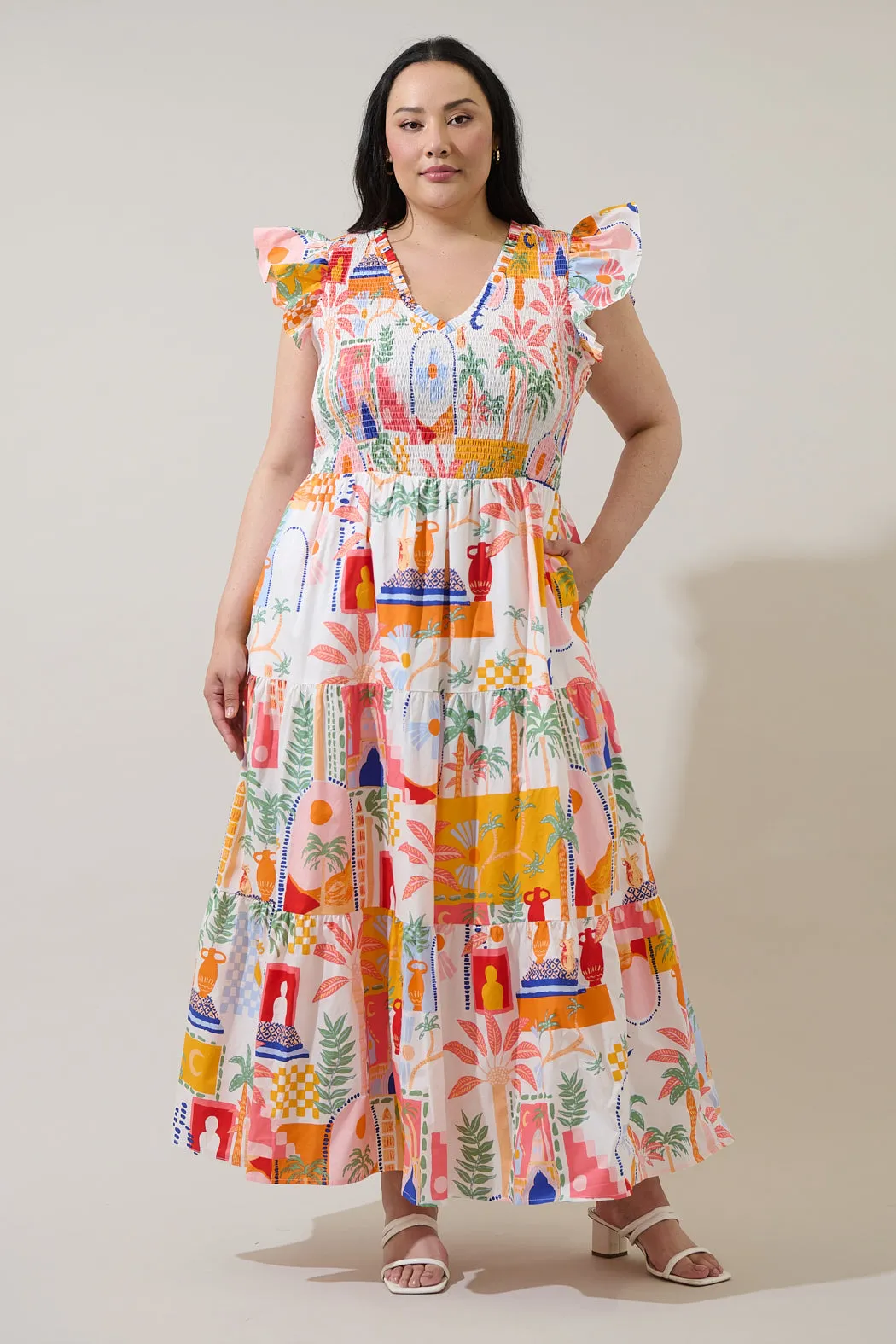 Petrolia Town Sunfire Tiered Midi Dress Curve sold by Sugarlips