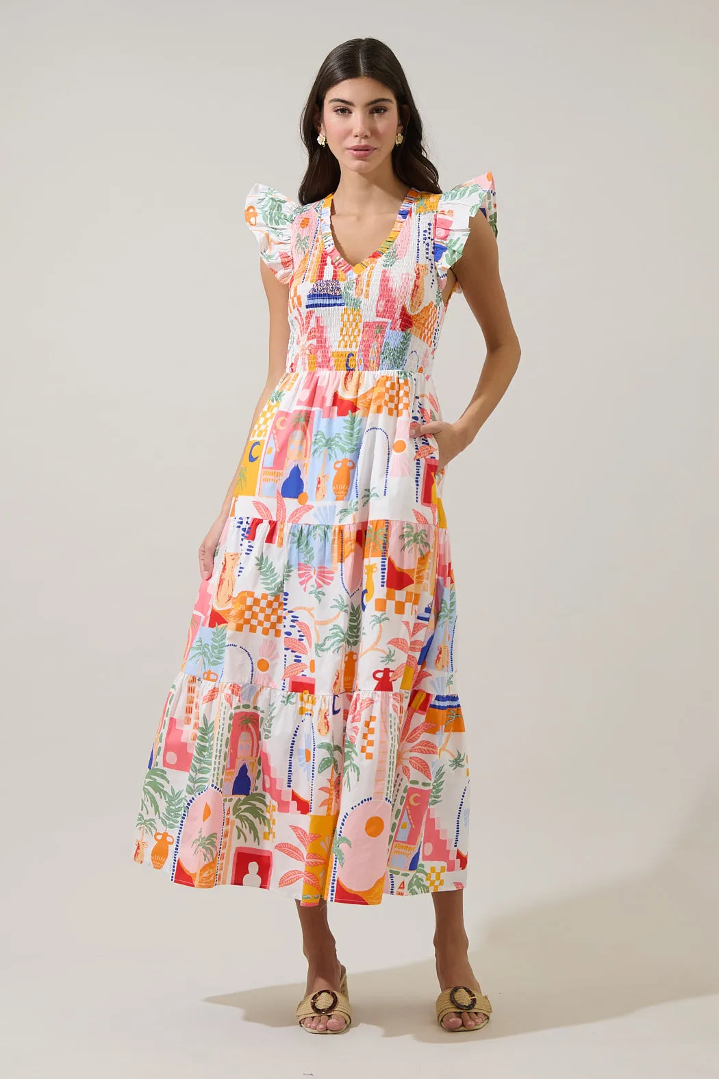 Petrolia Town Sunfire Tiered Midi Dress sold by Sugarlips