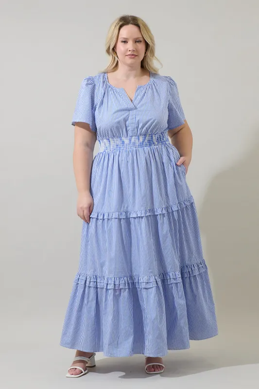 Sherah Striped Palmer Poplin Tiered Maxi Dress Curve made by Sugarlips