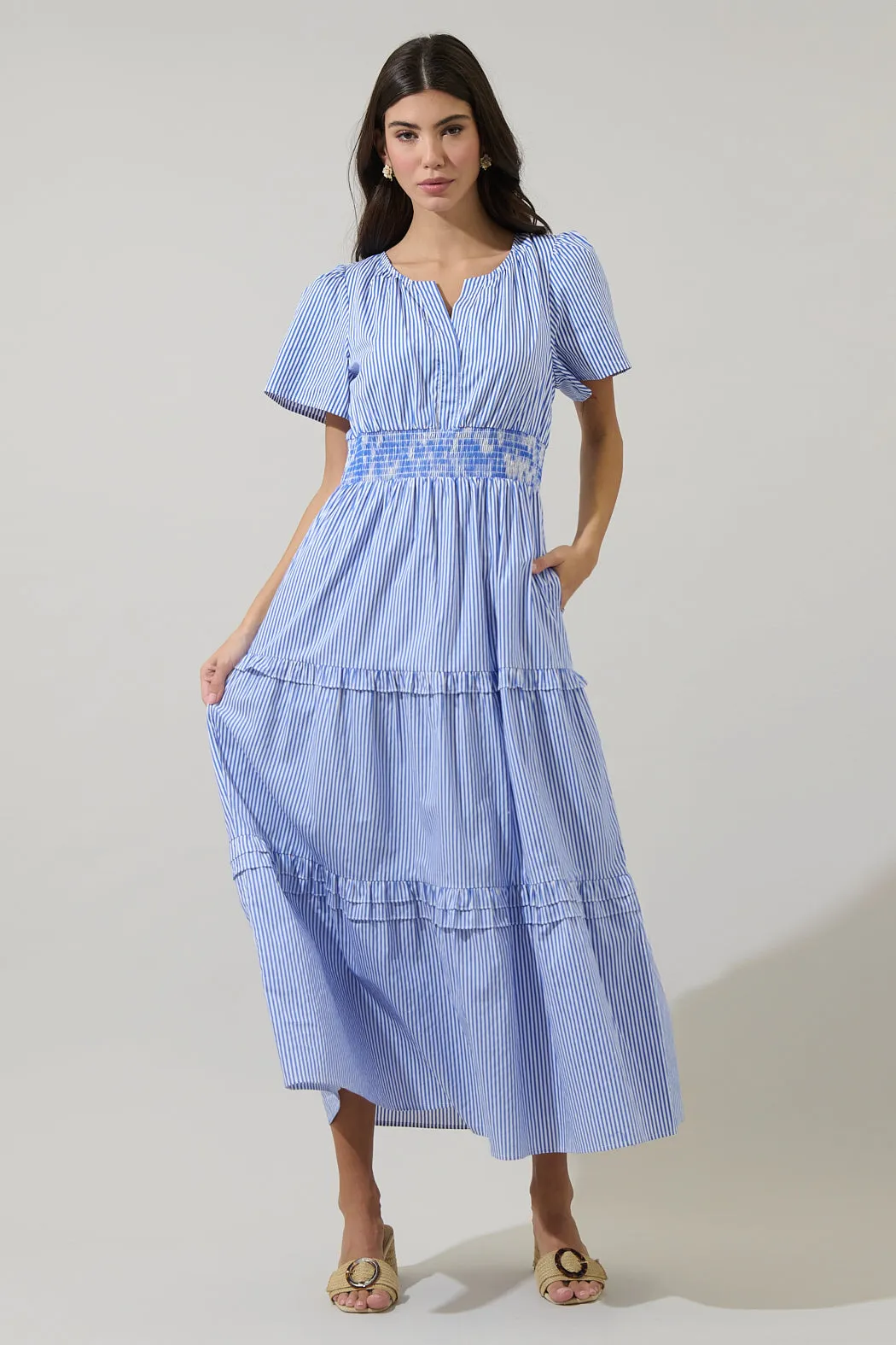 Sherah Striped Palmer Poplin Tiered Maxi Dress sold by Sugarlips