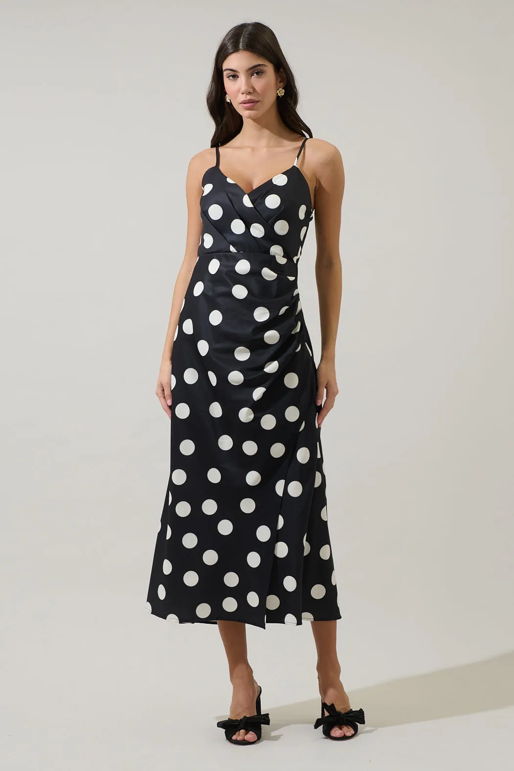 Derba Polka Dot Pleated Satin Midi Dress sold by Sugarlips