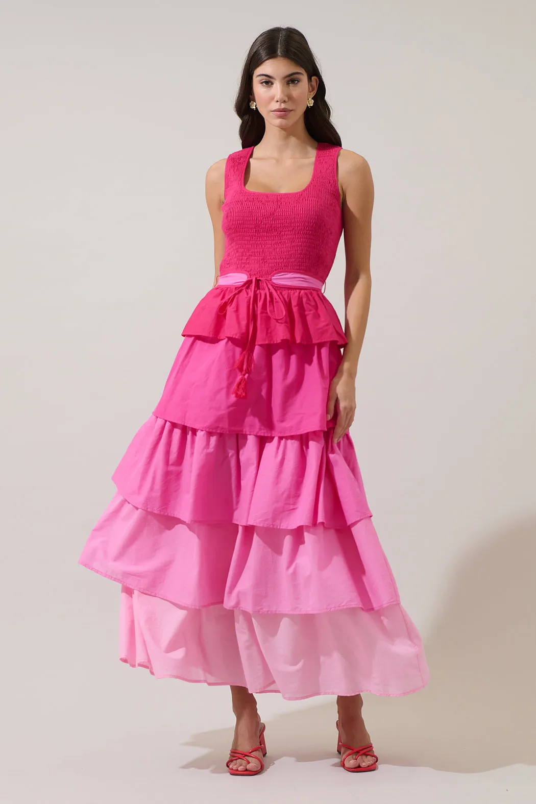 Zoria Smocked Tiered Maxi Dress sold by Sugarlips