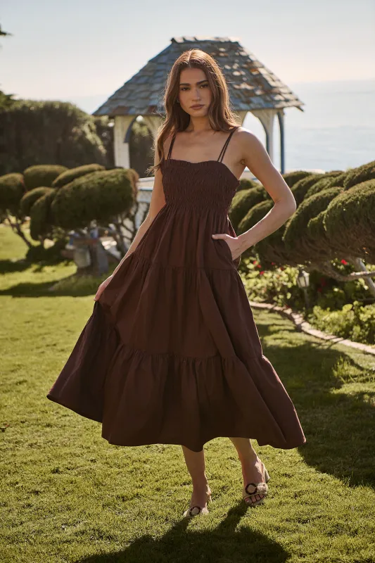 Gennie Smocked Tiered Midi Dress sold by Sugarlips