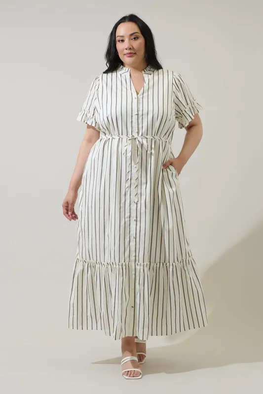 Kamara Striped Alna Button Up Midi Dress Curve sold by Sugarlips