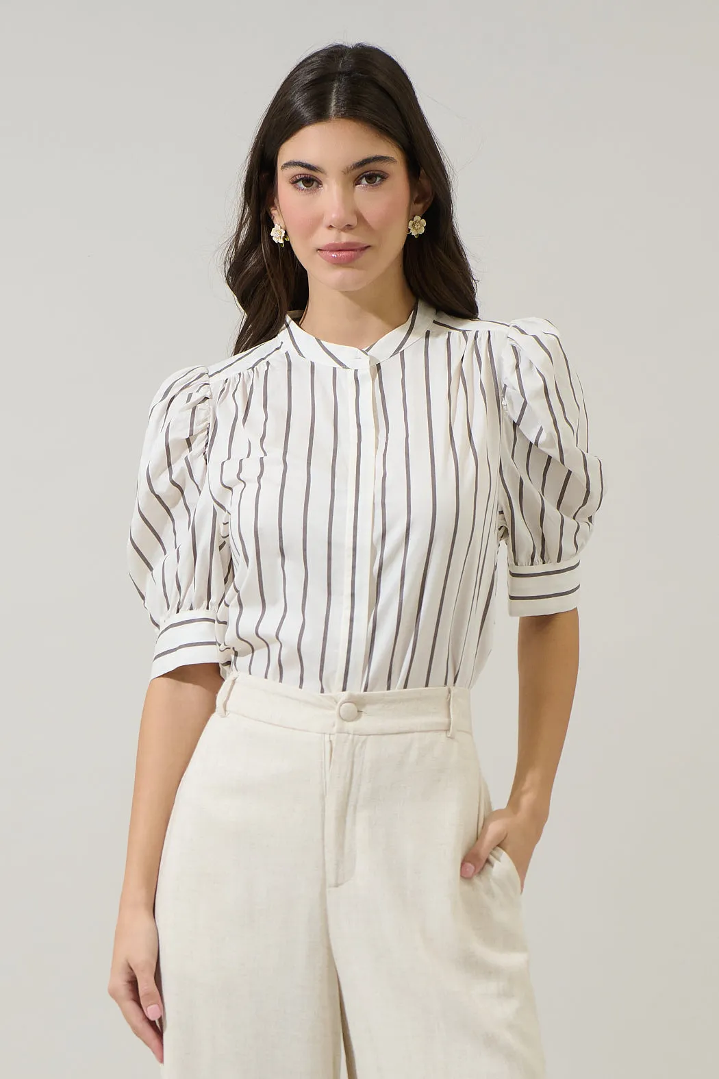 Kamara Striped Klina Drape Sleeve Top sold by Sugarlips