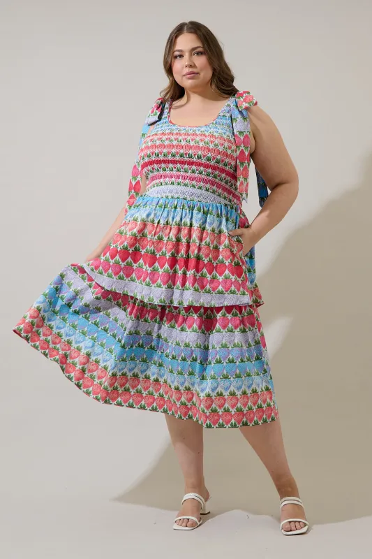 Berry Burst Kasia Smocked Midi Dress Curve sold by Sugarlips