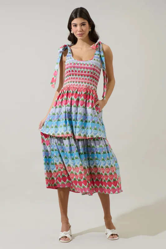 Berry Burst Kasia Smocked Midi Dress sold by Sugarlips