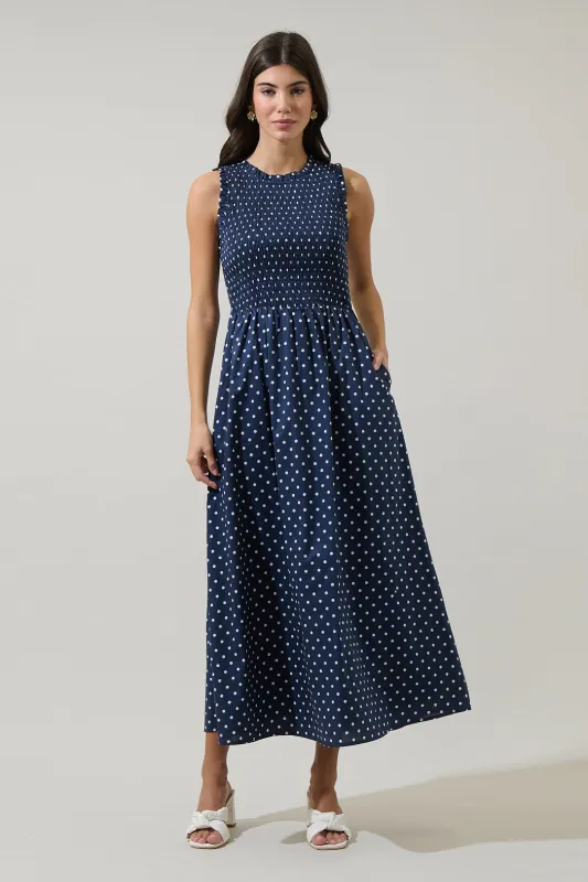 Ivany Polka Dot Cecil Smocked Midi Dress sold by Sugarlips