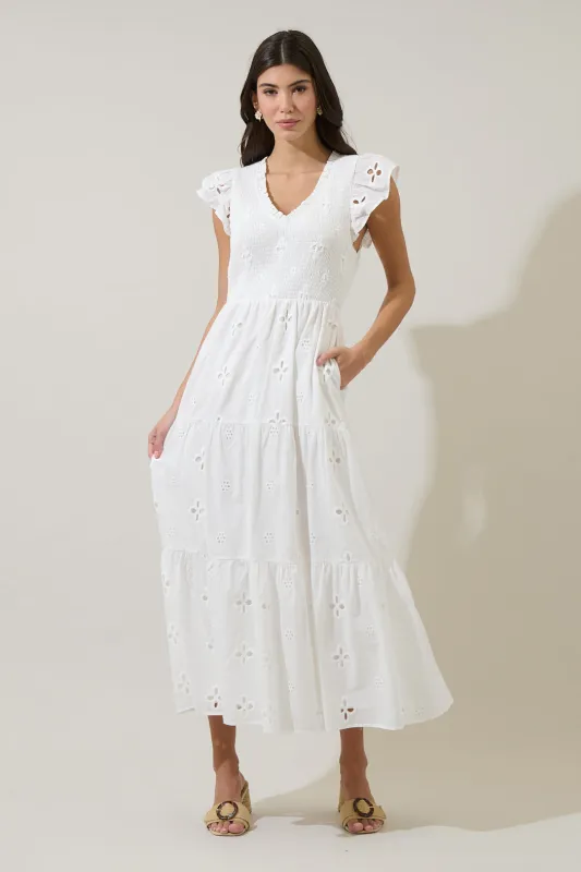 Kinna Eyelet Sunfire Tiered Midi Dress made by Sugarlips