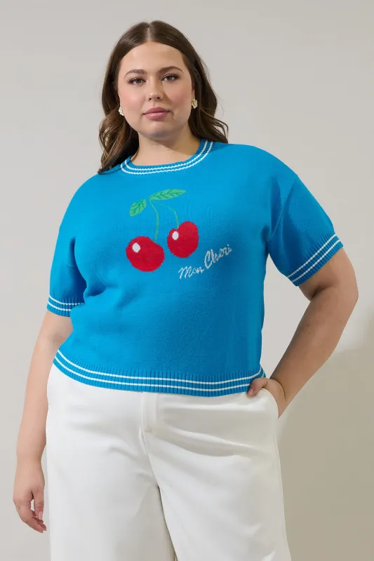 Brissy Cherry Drop Shoulder Sweater Top Curve made by Sugarlips