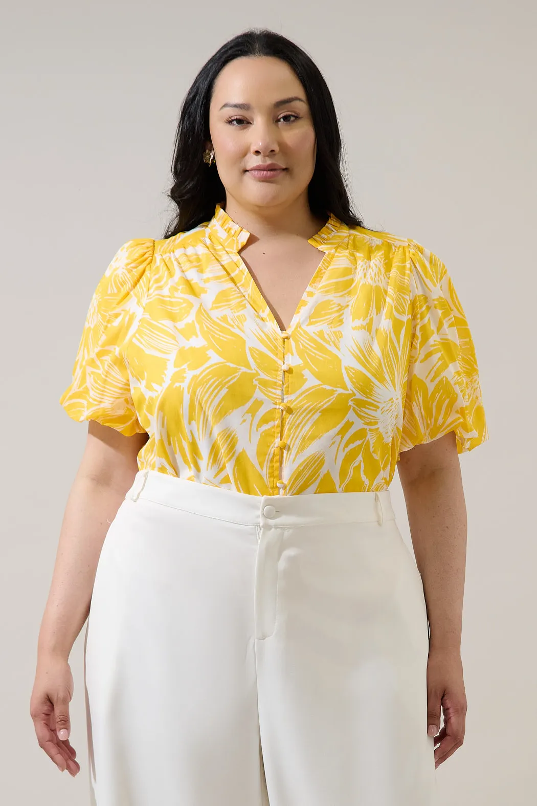 Joni Floral Idara Button Down Top Curve sold by Sugarlips