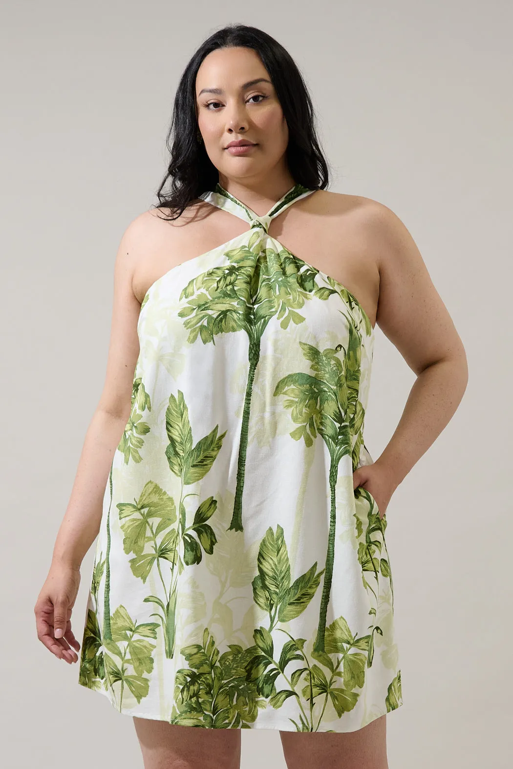 Palmet Tropical Amory Halter Mini Dress Curve sold by Sugarlips