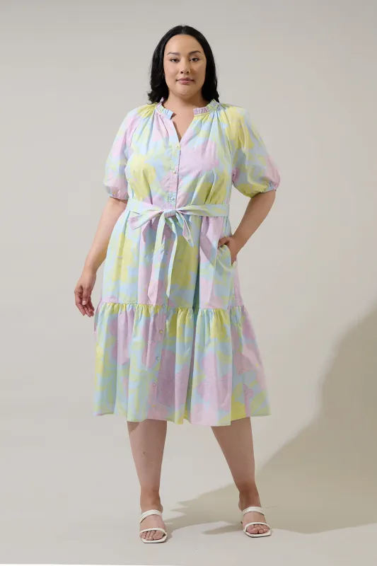 Brisa Floral Wynette Tiered Midi Dress Curve made by Sugarlips