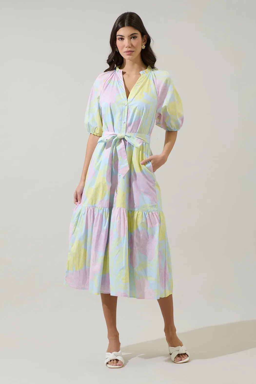 Brisa Floral Wynette Tiered Midi Dress sold by Sugarlips