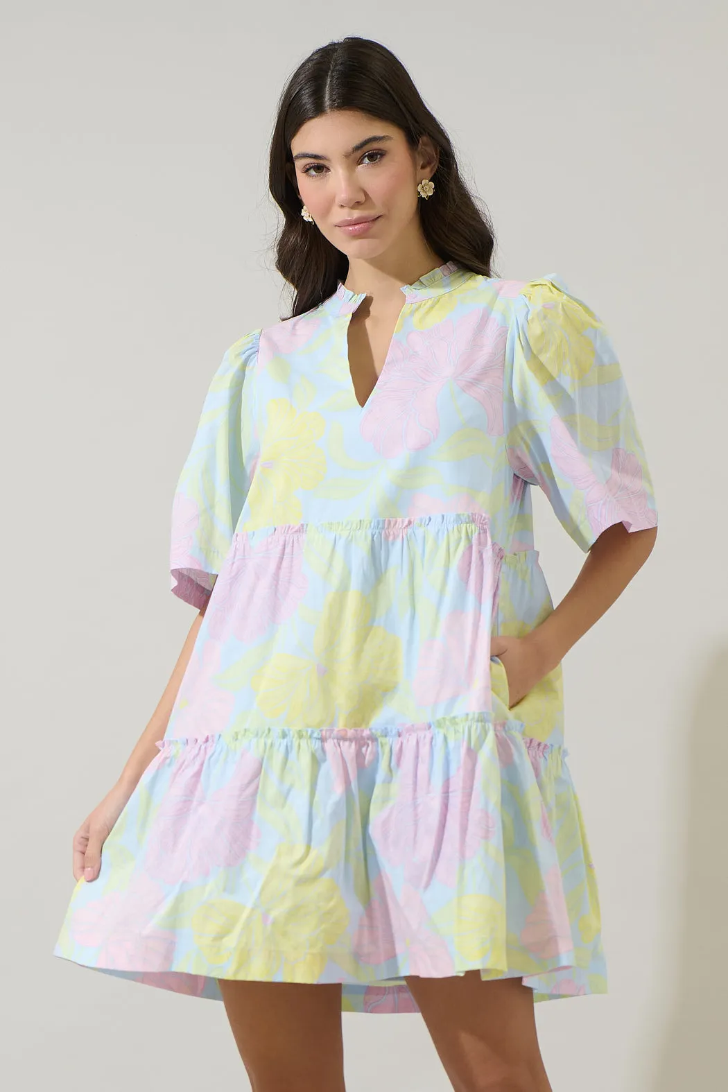 Brisa Floral Dixie Split Neck Shift Dress sold by Sugarlips