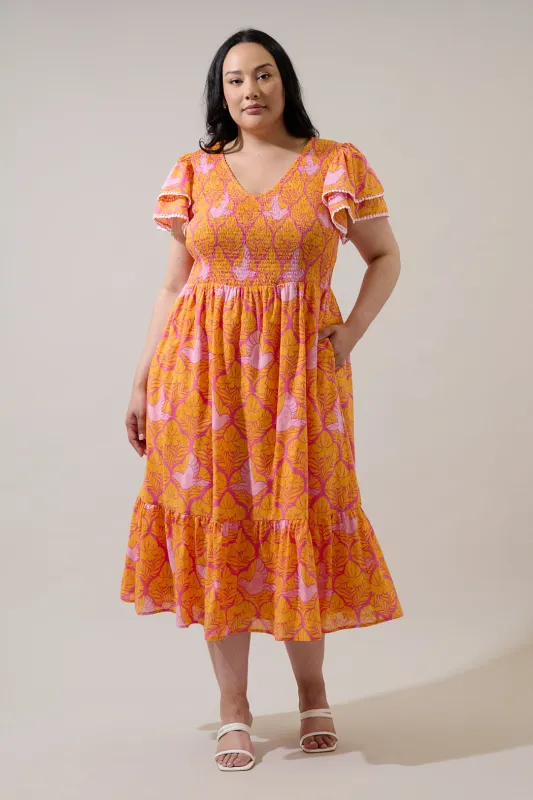 Jaidy Floral Patte Tiered Midi Dress Curve made by Sugarlips