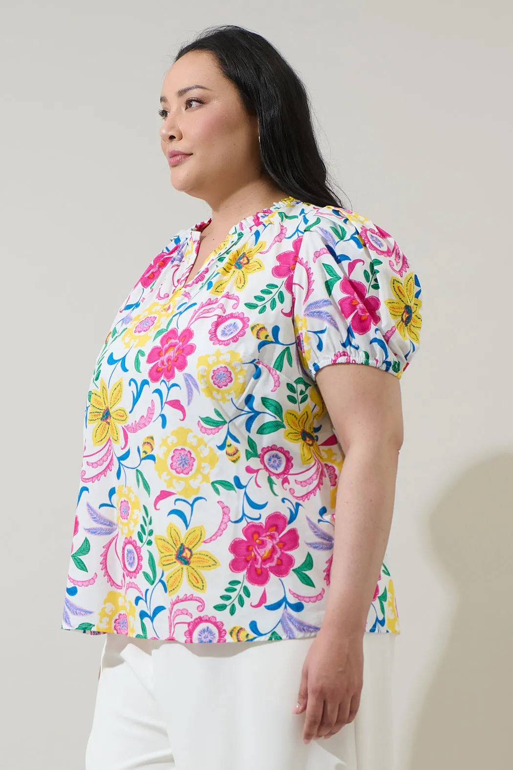 Kress Floral Berisa Split Neck Top Curve sold by Sugarlips product image thumbnail 3
