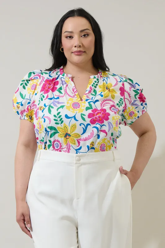 Kress Floral Berisa Split Neck Top Curve sold by Sugarlips