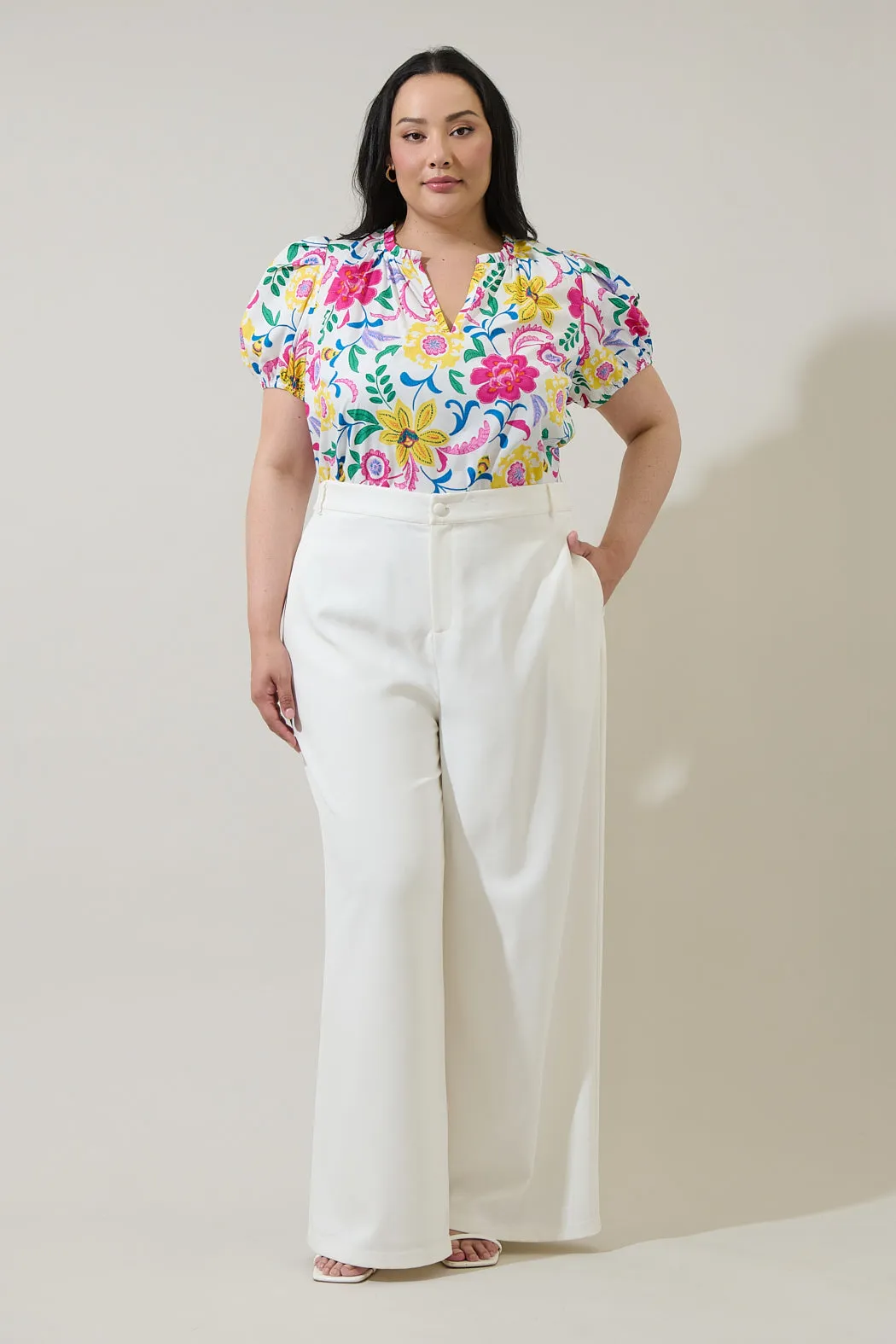 Kress Floral Berisa Split Neck Top Curve sold by Sugarlips product image thumbnail 4