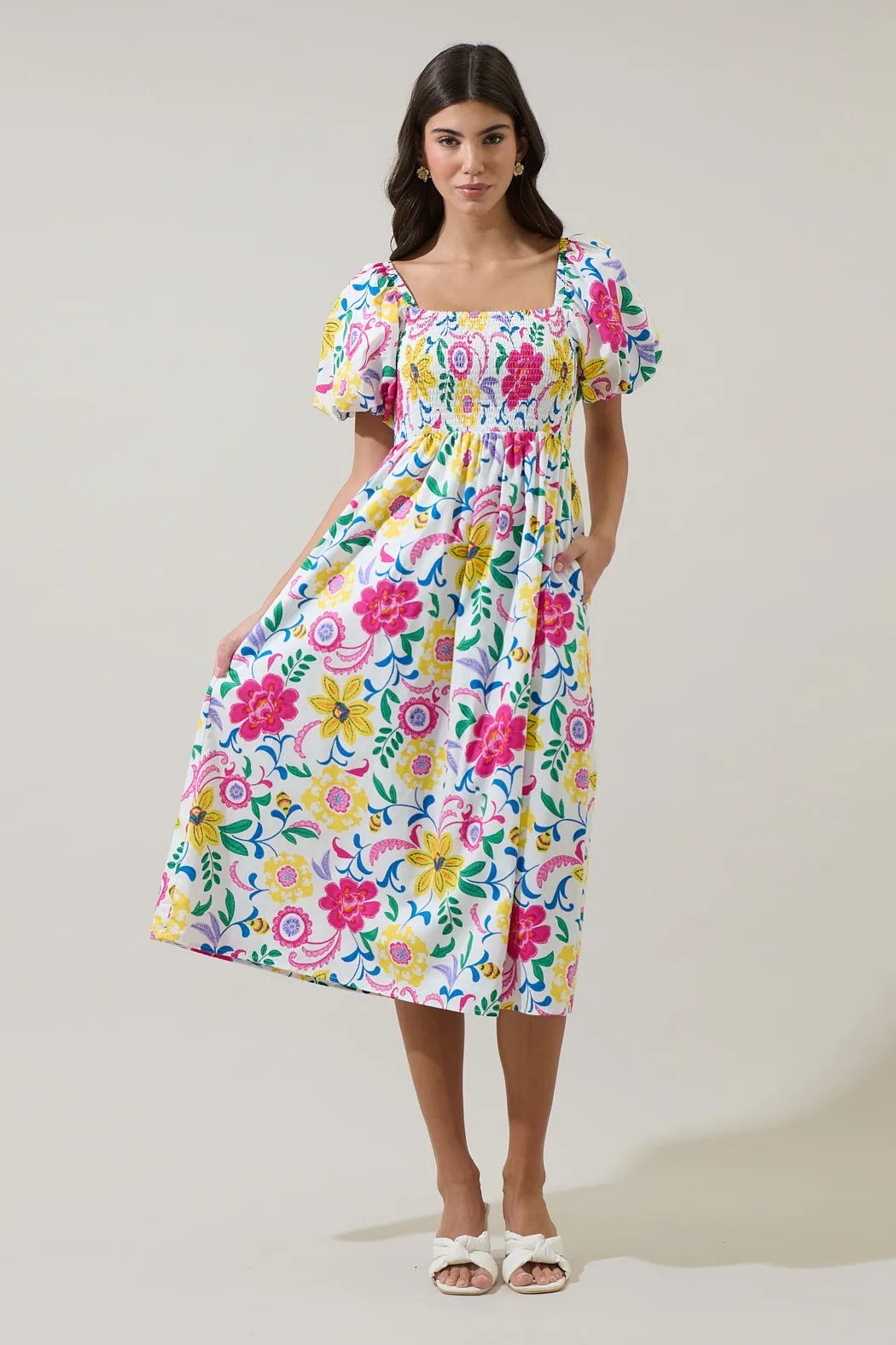 Kress Floral Maray Smocked Midi Dress sold by Sugarlips