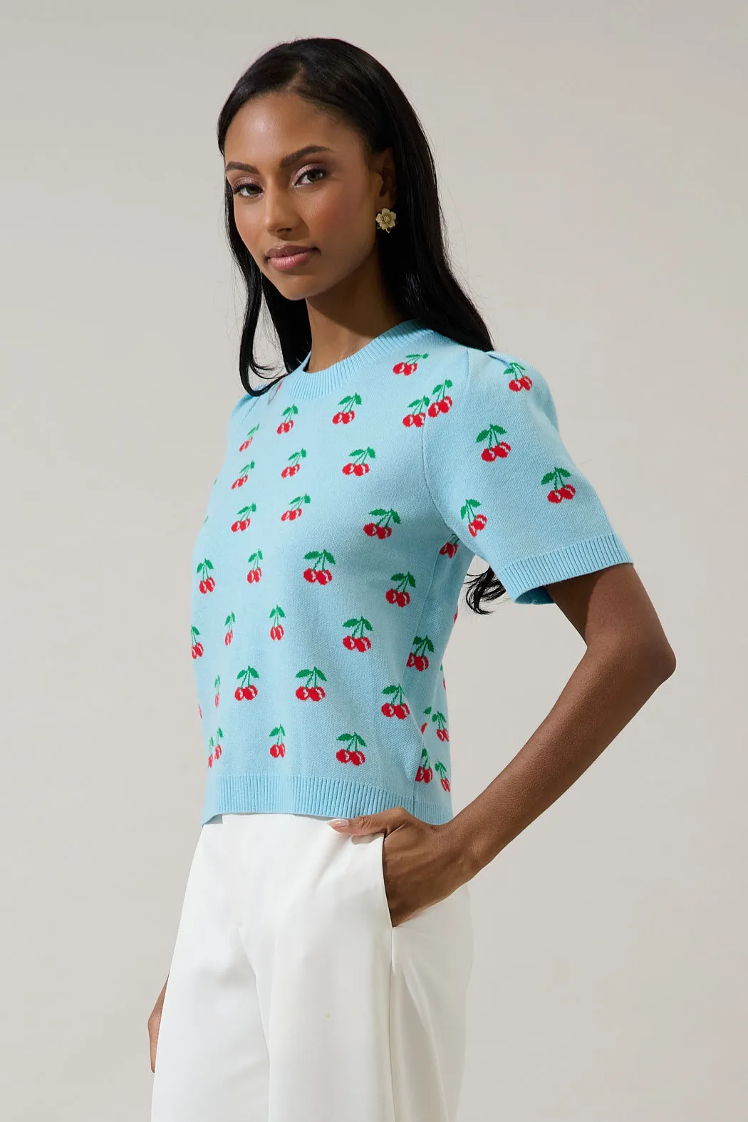 Cherryville Short Sleeve Sweater Top sold by Sugarlips product image thumbnail 3