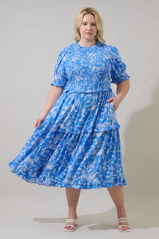 Odella Floral Analisa Smocked Midi Dress Curve sold by Sugarlips