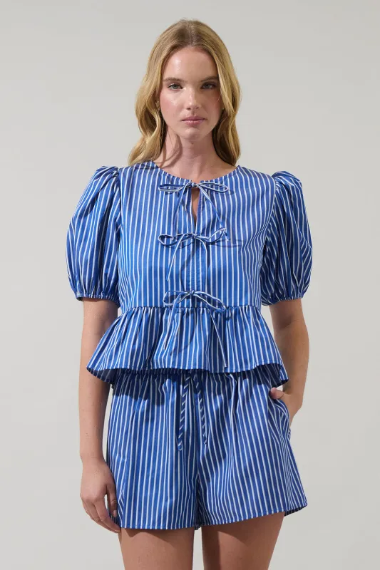 Vester Striped Pedra Bow Puff Sleeve Top sold by Sugarlips