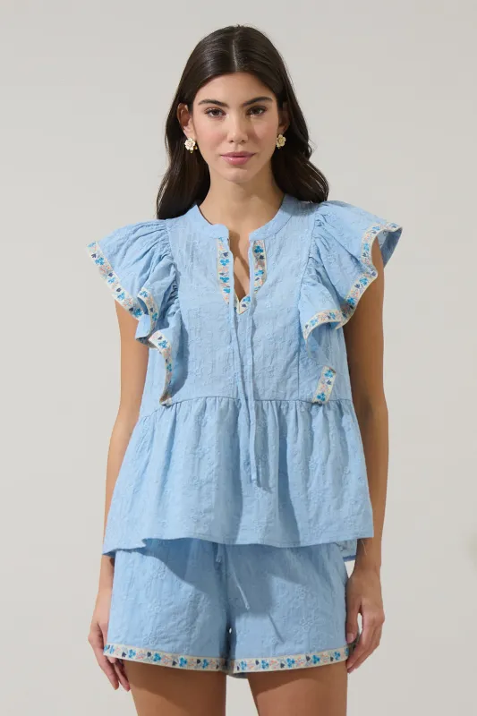 Marcy Ruffle Split Neck Top sold by Sugarlips