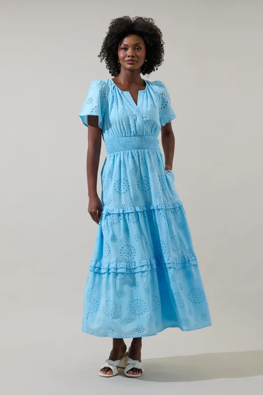 Vanesa Eyelet Palmer Poplin Tiered Maxi Dress sold by Sugarlips