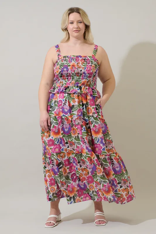 Rendal Floral Lindsy Smocked Maxi Dress Curve sold by Sugarlips