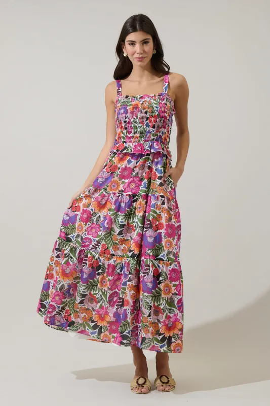 Rendal Floral Lindsy Smocked Maxi Dress sold by Sugarlips