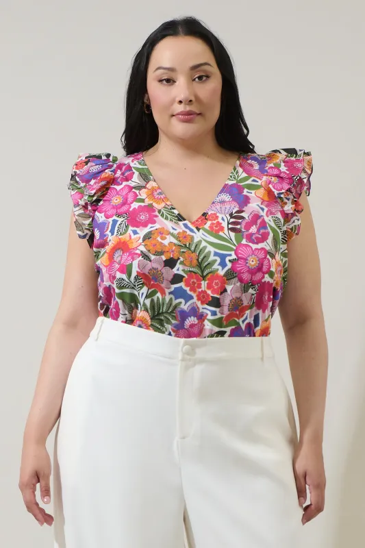 Rendal Floral Tiffy Ruffle Top Curve sold by Sugarlips