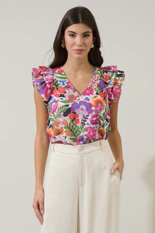 Rendal Floral Tiffy Ruffle Top sold by Sugarlips
