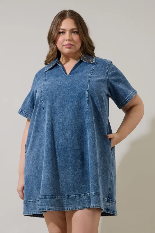 Rosalind Denim Shift Mini Dress Curve sold by Sugarlips