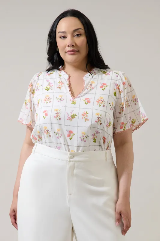 Diane Floral Hilda Split Neck Top Curve sold by Sugarlips