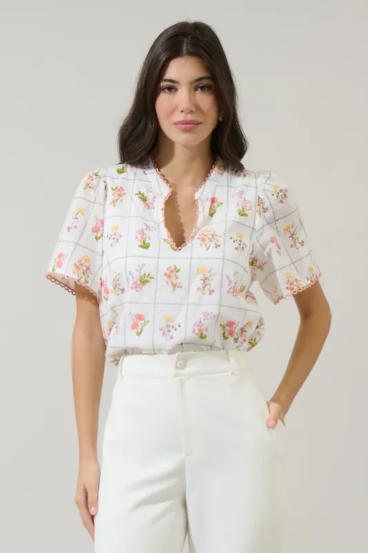 Diane Floral Hilda Split Neck Top sold by Sugarlips