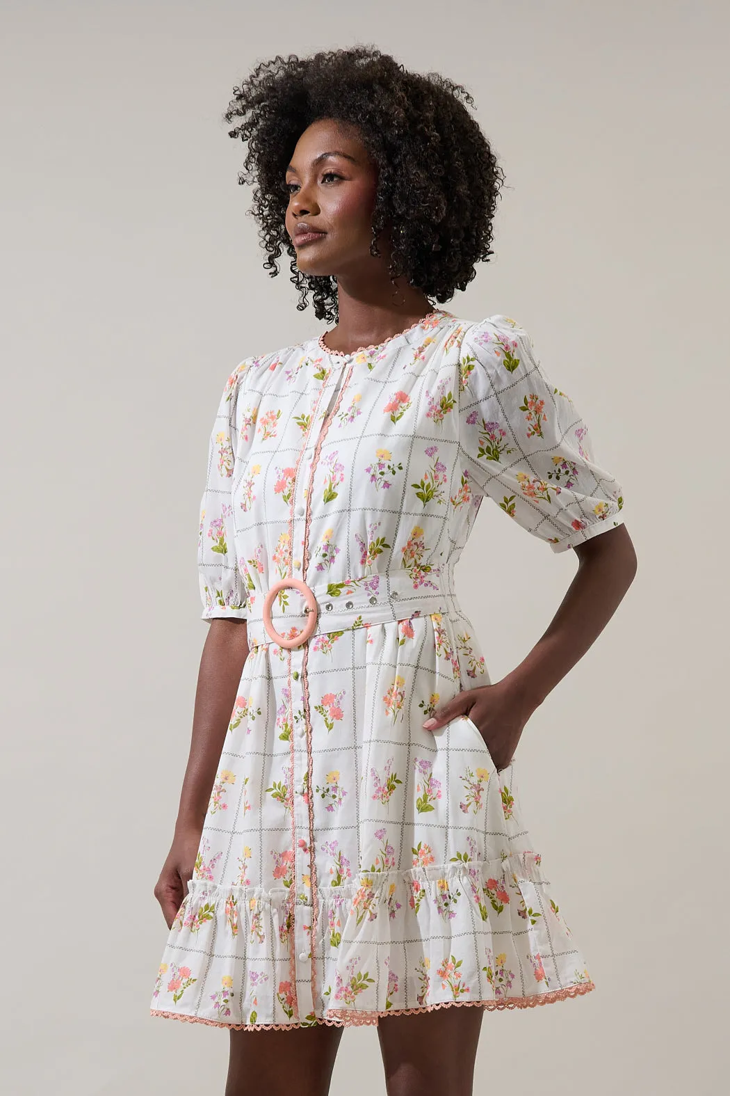 Diane Floral Redna Button Down Mini Dress sold by Sugarlips product image thumbnail 3