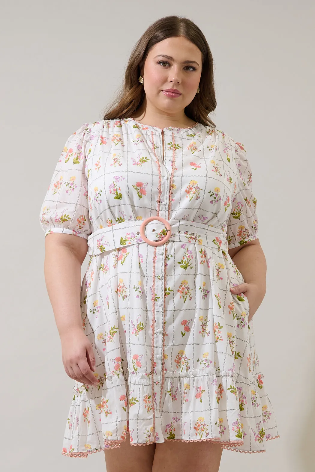 Diane Floral Redna Button Down Mini Dress Curve sold by Sugarlips
