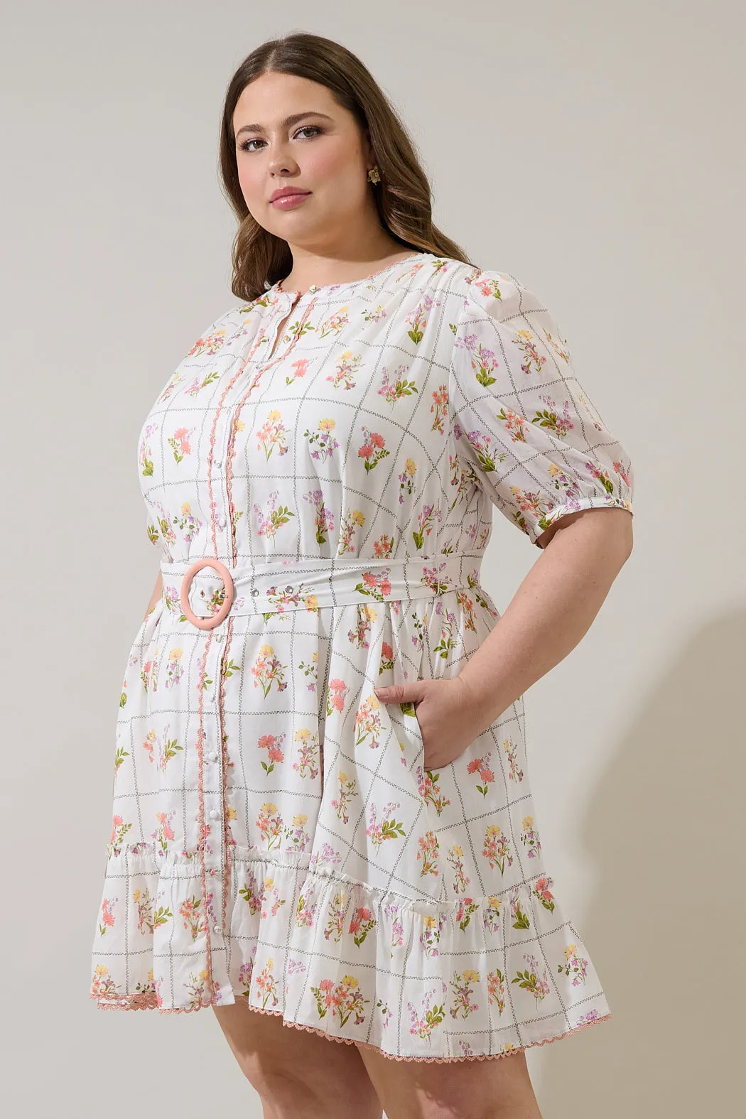 Diane Floral Redna Button Down Mini Dress Curve sold by Sugarlips product image thumbnail 3