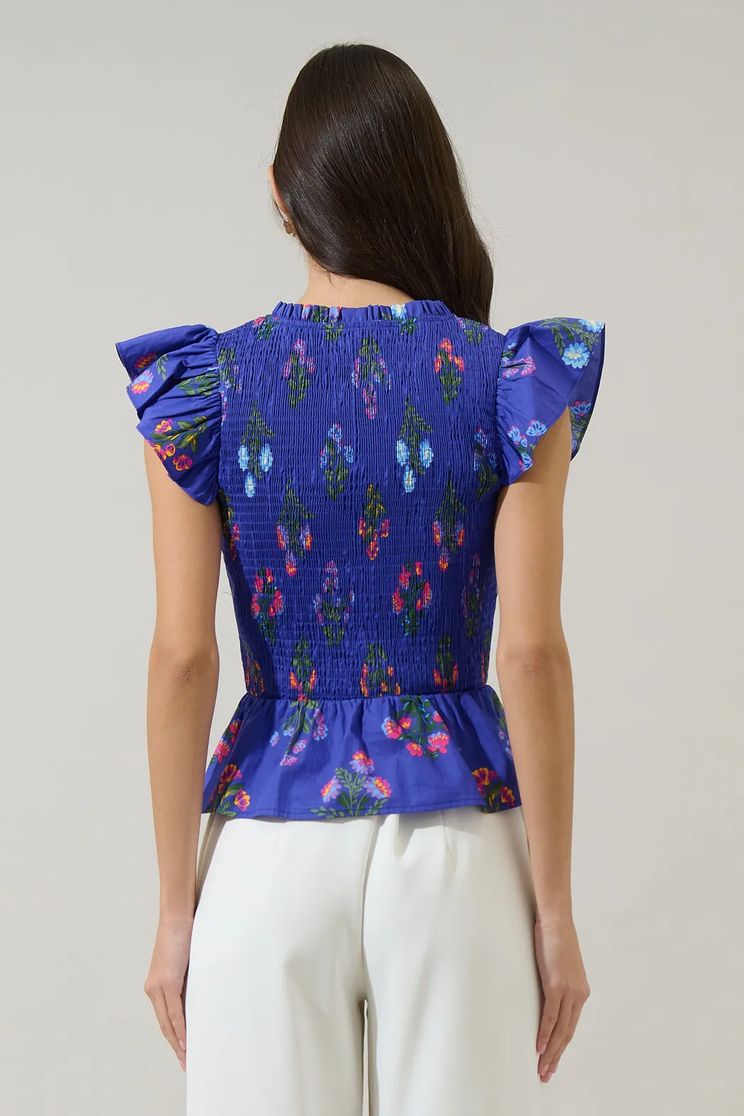 Clemen Floral Brish Smocked Ruffle Top sold by Sugarlips product image thumbnail 2