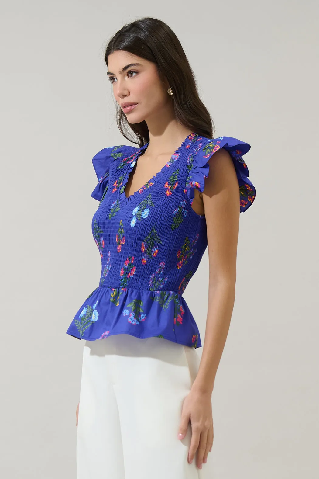 Clemen Floral Brish Smocked Ruffle Top sold by Sugarlips product image thumbnail 3