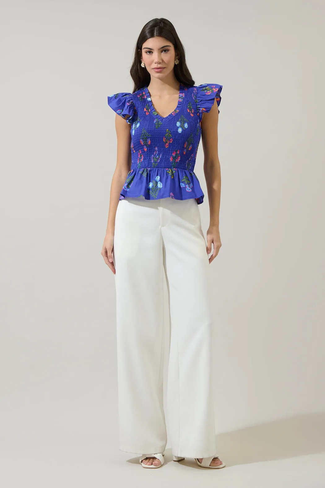 Clemen Floral Brish Smocked Ruffle Top sold by Sugarlips product image thumbnail 4